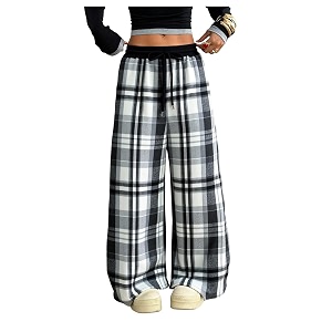 SOLY HUX Womens Plaid Checkered Pants Flannel