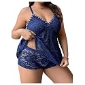 SOLY HUX Women's Plus Size 2 Piece Lingerie Set Lace Sheer V Neck Sleeveless Top and Shorts Set Sleepwear