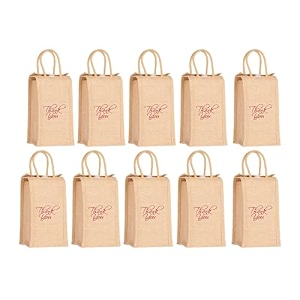 soman jute ecofriendly return gift water bottle bags  2 litre bottle holder  natural thank you printed pack of 10 bags