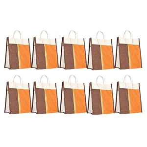 soman jute thamboolam large bags for return gifts brown and orange combo - pack of 10 bags