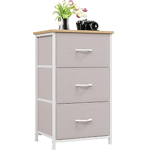 somdot nightstand small dresser with 3 drawers fabric dresser vertical storage tower organizer unit for bedroom office laundry closet entryway hallway nursery room graynatural