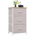 Somdot Nightstand Small Dresser with 3 Drawers Fabric Dresser Vertical Storage Tower Organizer Unit for Bedroom Office Laundry Closet Entryway Hallway Nursery Room, Gray/Natural