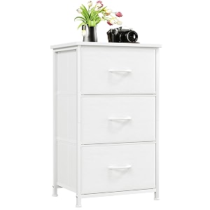 somdot small dresser for bedroom with 3 drawers storage chest of drawers with removable fabric bins for closet bedside nursery laundry living room entryway hallway white leather