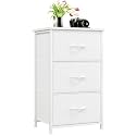 Somdot Small Dresser for Bedroom with 3 Drawers, Storage Chest of Drawers with Removable Fabric Bins for Closet Bedside Nursery Laundry Living Room Entryway Hallway, White Leather