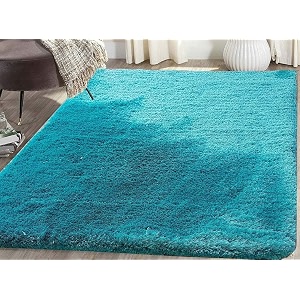 someda 3x6 feet terquish collection of finishing anti slip shaggy fluffy fur rugs and carpet for living room bedroom