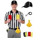 SOMSOC 6 Pcs Referee Shirt, Men Women Zipper Collar Ref Shirt Card Hat Whistle Penalty Flag Sandbag Rugby for Football Soccer