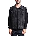 SOMTHRON Men's Oversize Sleeveless Distressed Denim Vest Shirts Button Front Ripped Utility Pockets Jeans Vest Jackets(15632BL-2XL)