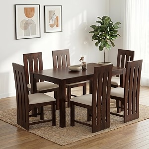 sona art amp crafts poster solid sheesham wood dining table set 6 seater dinner dinning table with 6 chair for dining furniture for living room home hotel office dark walnut finish