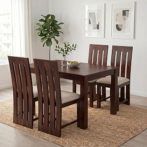 sona art amp crafts poster solid sheesham wood dining table set of 4 seater dinner dinning table with 4 cushioned chair for dining furniture for living room home hotel and office walnut teak