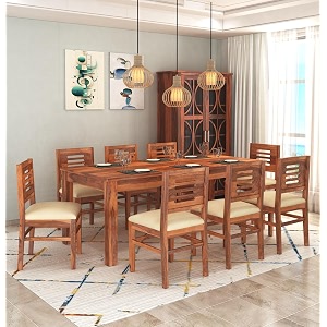sona art amp crafts capsule solid sheesham wood dining table set 8 seater dinner dinning table with 8 chair for dining furniture for living room home hotel office self assembly honey finish caps-d2-8s