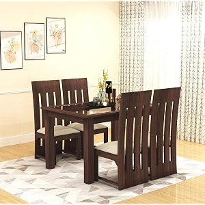 sona art amp crafts poster solid sheesham wood dining table set of 4 seater dinner dinning table with 4 cushioned chair for dining furniture for living room home hotel office self assembly walnut