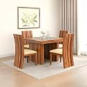 SONA ART &amp; CRAFTS Poster Solid Sheesham Wood 4 Seater Dining Table Set Dining Table with 4 Cushion Chairs Dinner Table Set for Dinning Room Home,Hotel and Office (Honey Teak Finish)