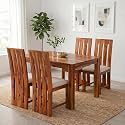 SONA ART &amp; CRAFTS Poster Solid Sheesham Wood Dining Table Set of 4 Seater Dinner Dinning Table with 4 Cushioned Chair for Dining Furniture for Living Room Home Hotel and Office (Honey Teak)