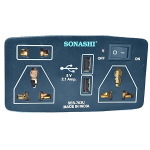 sonashi ses-703u 3 way multi plug 2 usb 3 port extension socket 36 meter cable black 240 volts