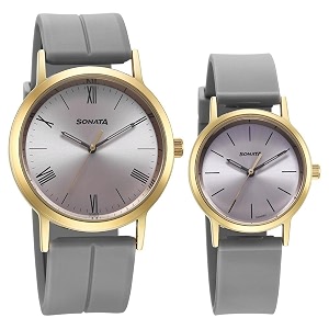 sonata alloy pairs quartz analog pink plastic strap for couple-7712787046yp01p