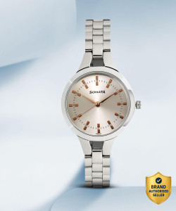 sonata np8151sm01 steel daisies analog watch  - for women