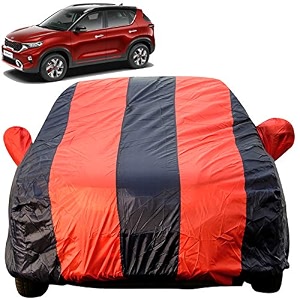 sonet dustproof car cover with mirror pockets red blue stripes taffeta polystertriple stitched compatible with kia sonet car cover 2020 to 2024 sonet car accessories