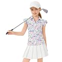 Soneven Girls Ruffle Sleeve Polo Shirts V-Neck Golf Tennis T-Shirts Uniform Shirts Quick Dry for 4-14 Years