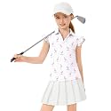 Soneven Girls Ruffle Sleeve Polo Shirts V-Neck Golf Tennis T-Shirts Uniform Shirts Quick Dry for 4-14 Years