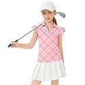 Soneven Girls Ruffle Sleeve Polo Shirts V-Neck Golf Tennis T-Shirts Uniform Shirts Quick Dry for 4-14 Years