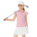 Soneven Girls Ruffle Sleeve Polo Shirts V-Neck Golf Tennis T-Shirts Uniform Shirts Quick Dry for 4-14 Years