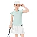 Soneven Girls Ruffle Sleeve Polo Shirts V-Neck Golf Tennis T-Shirts Uniform Shirts Quick Dry for 4-14 Years