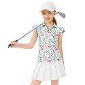 Soneven Girls Ruffle Sleeve Polo Shirts V-Neck Golf Tennis T-Shirts Uniform Shirts Quick Dry for 4-14 Years