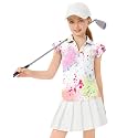 Soneven Girls Ruffle Sleeve Polo Shirts V-Neck Golf Tennis T-Shirts Uniform Shirts Quick Dry for 4-14 Years