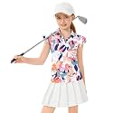 Soneven Girls Ruffle Sleeve Polo Shirts V-Neck Golf Tennis T-Shirts Uniform Shirts Quick Dry for 4-14 Years
