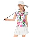 Soneven Girls Ruffle Sleeve Polo Shirts V-Neck Golf Tennis T-Shirts Uniform Shirts Quick Dry for 4-14 Years