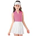 Soneven Girls Sleeveless Polo Shirts Button UP Golf Tennis T-Shirts with Collared Quick Dry Tank Tops for 4-14 Years