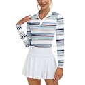 Soneven Womens Golf Shirts Moisture Wicking V Neck Long Sleeve Polo Shirts Collared Tops