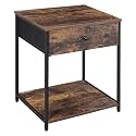 SONGMICS BELLAH Collection - Nightstand, Side Table, End Table, Bedroom, Living Room, Steel, 1 Drawer, Shelf, Industrial, Rustic Brown and Ink Black ULGS20H