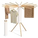 SONGMICS Clothes Drying Rack, Foldable Rotary Tripod, 16 Pull-Out Wood Arms