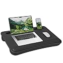 SONGMICS Laptop Lap Desk with Cushion, Black PU Leather, Fits 15.6" Laptops