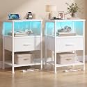 SONGMICS Nightstand with Charging Station, 1 Fabric Drawer