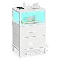 SONGMICS Nightstand with Charging Station, 2 Fabric Drawers