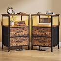 SONGMICS Nightstand with Charging Station, 2 Fabric Drawers