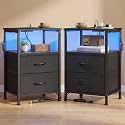 SONGMICS Nightstand with Charging Station, 2 Fabric Drawers