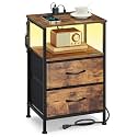 SONGMICS Nightstand with Charging Station, 2 Fabric Drawers
