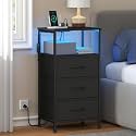 SONGMICS Nightstand with Charging Station, 3 Fabric Drawers