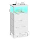 SONGMICS Nightstand with Charging Station, 3 Fabric Drawers
