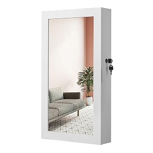 SONGMICS UJJC51WT Lockable Jewelry Cabinet Armoire with