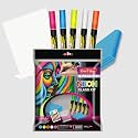 Soni Officemate Neon Glass Kit | Includes Acrylic Sheet and Fluorescent Window Markers | Bullet Tip Design |Suitable for Kids Adults Windows Glass Acrylic Surfaces