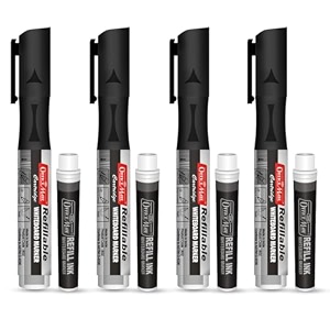 soni officemate liquid whiteboard marker combo with refillable cartridges black  4 markers  4 cartridges set of 1  smooth refillable  443 mm tip