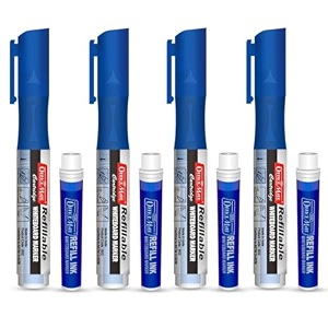 soni officemate liquid whiteboard marker combo with refillable cartridges blue 4 markers  4 cartridges smooth refillable  443 mm tip