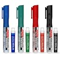 Soni Officemate Liquid Whiteboard Marker Combo with Refillable Cartridges (Mix)| 4 Markers + 4 Cartridges |Smooth, Refillable | Black, Blue, Red, Green