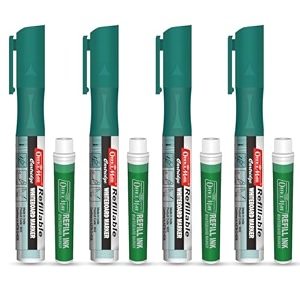 soni officemate whiteboard marker combo with refillable cartridges green 4 markers  4 cartridges  set of 1  smooth refillable  443 mm tip