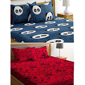 combo collection pack of 2 double bedsheet with 4 pillow covers  155 tc soft brushed glace cotton -long lasting amp wrinkle free bedsheet for double bed pattern- e