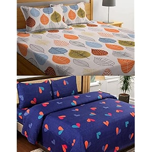 combo collection pack of 2 double bedsheet with 4 pillow covers  155 tc soft brushed glace cotton -long lasting amp wrinkle free bedsheet for double bed multicolor-s